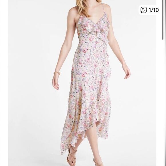 NWT Express Women's Large Floral Ruffle High-Low Wrap Maxi Dress Cottagecore - Picture 1 of 6